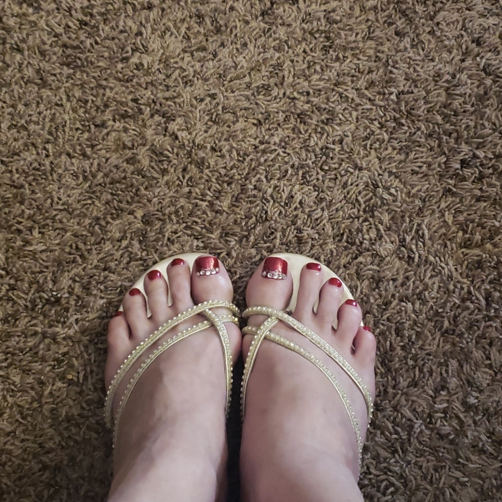 Gold and rhinestone evening shoes
